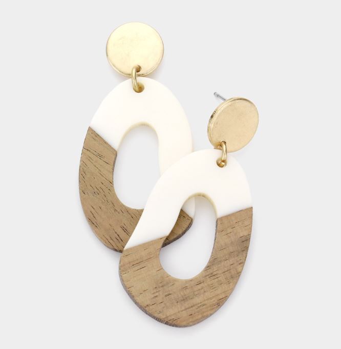 Gold & Wood Earrings - White
